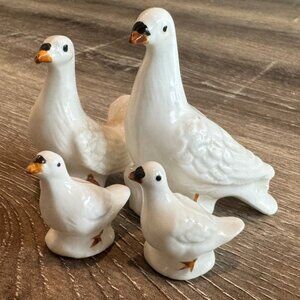 Set of 4 White Doves Figurine Family/Handmade Bone China.